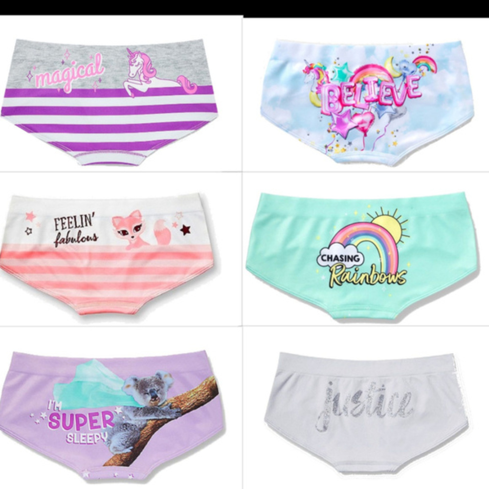 NWT Justice Girls 6 Pair Panties 8/10 Boyshorts
